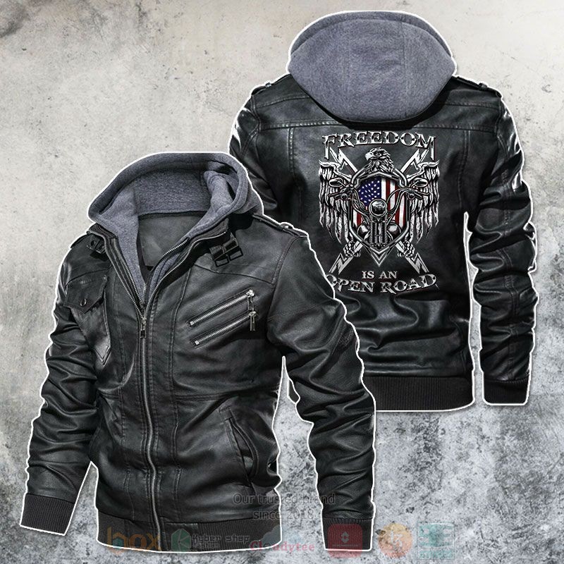 Freedom Is An Open Road Eagle America Flag Motorcycle Rider Leather Jacket