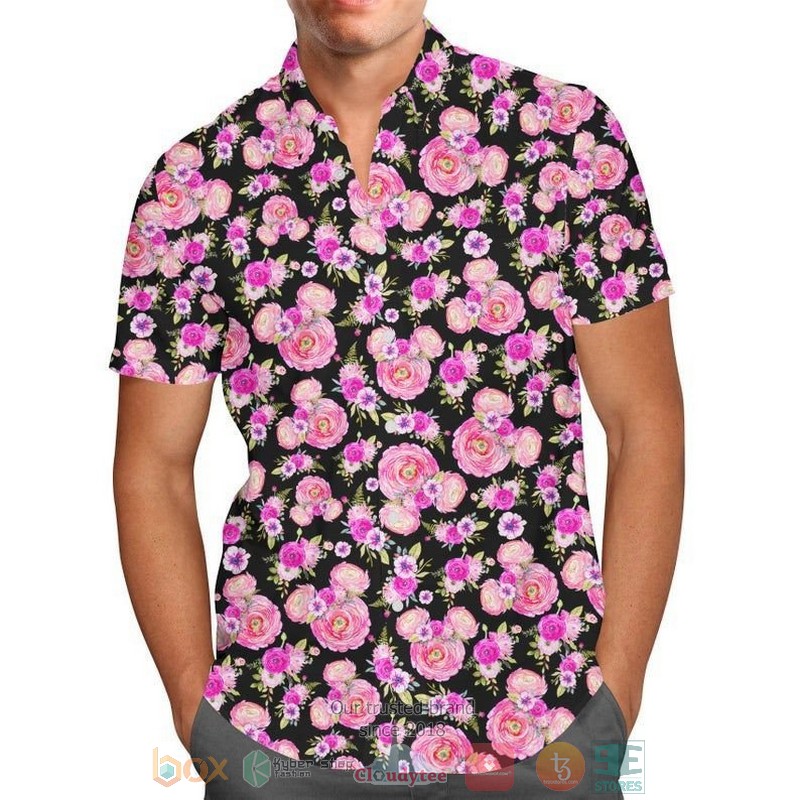 Fuchsia Pink Floral Minnie Ears Hawaiian Shirt