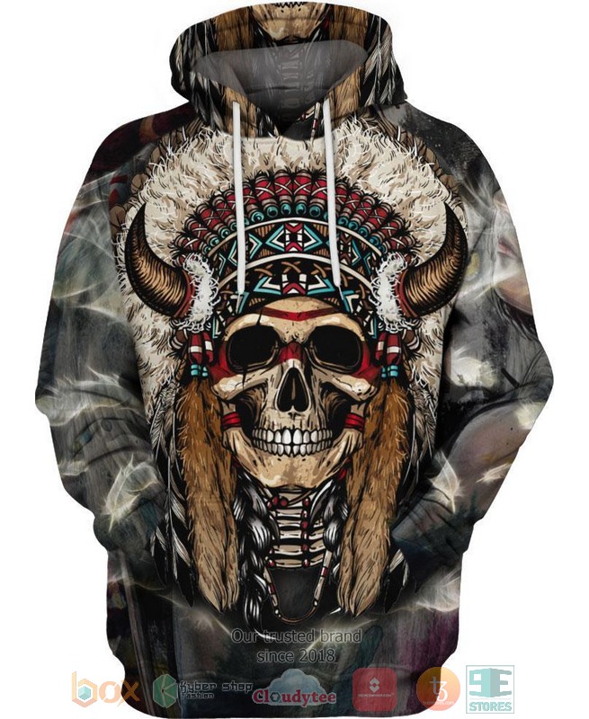 HOT Unique Native Skull All Over Printed 3D Hoodie 1 Unique Native Skull 3D Hoodie