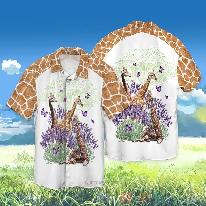 BEST Giraffe and Gorgeous Purple flower All Over Print Aloha Shirt 3 Giraffe and Gorgeous Purple flower Short Sleeve Hawaiian Shirt