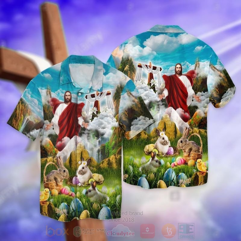 BEST God Jesus And Rabbit All Over Print Aloha Shirt 1 God Jesus And Rabbit Short Sleeve Hawaiian Shirt
