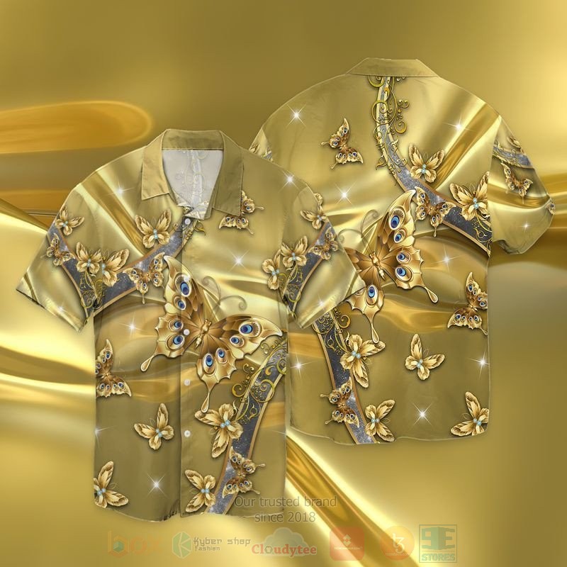 Golden Butterflies Short Sleeve Hawaiian Shirt