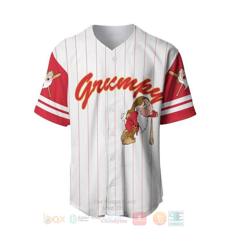 BEST Grumpy Dwarf Snow White Printed Pinstripe White Baseball Jersey Shirt 2 Grumpy Dwarf Snow White All Over Print Pinstripe White Baseball Jersey 1