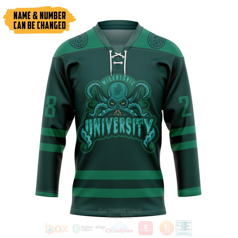 HP Lovecraft Cthulhu Miskatonic Personalized Green Hockey Jersey