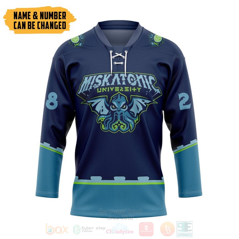 HP Lovecraft Cthulhu Miskatonic Personalized Navy Hockey Jersey