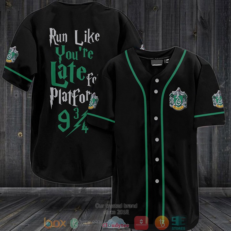 Harry Potter Run Like You're Late For Platform 9 3-4 Slytherin Black Baseball Jersey 2 Harry Potter Run Like Youre Late For Platform 9 3 4 Slytherin Black Baseball Jersey