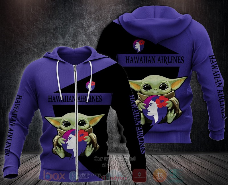 NEW Baby Yoda hug Hawaiian Airlines 3D hoodie 2 Hawaiian Airlines 3D hoodie 1