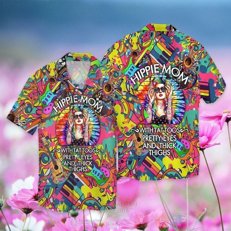 BEST Hippie Mom With Tattoos Pretty Eyes And Think Things All Over Print Aloha Shirt 3 Hippie Mom With Tattoos Pretty Eyes And Think Things Short Sleeve Hawaiian Shirt