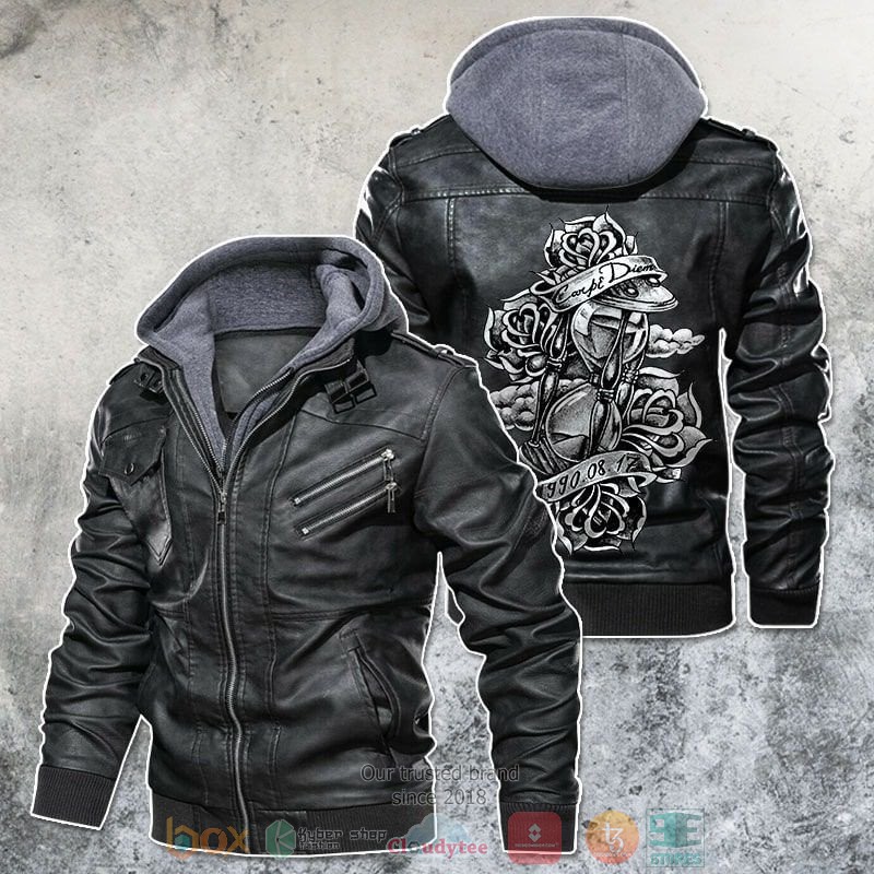 Hourglass and Flowers Motorcycle Rider Leather Jacket