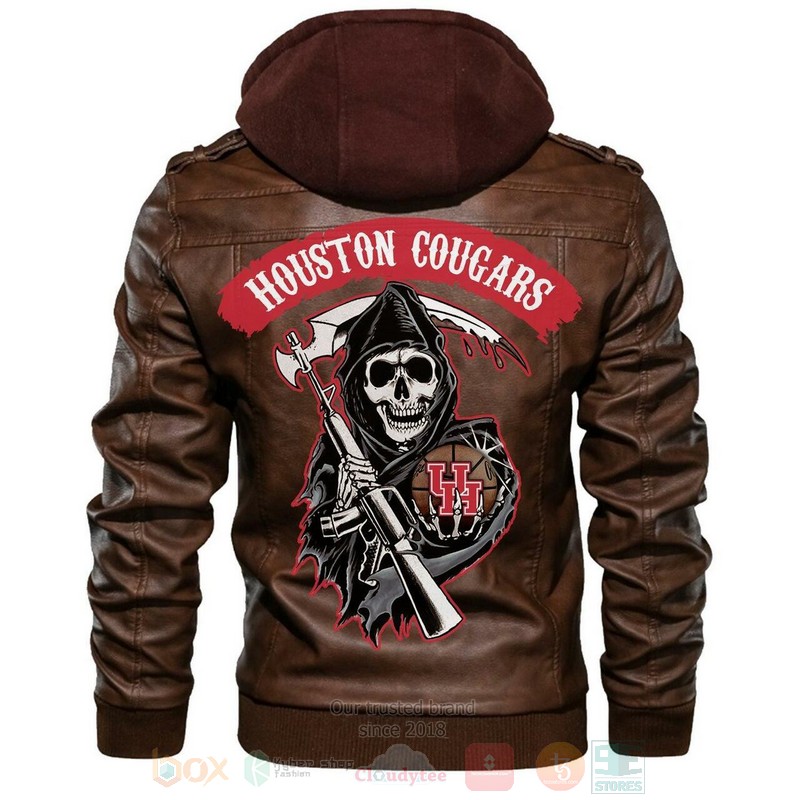 BEST NCAA Teams Houston Cougars Sons of Anarchy Brown Motorcycle Rider Zipper Jacket Leather 4 Houston Cougars NCAA Sons of Anarchy Brown Motorcycle Leather Jacket