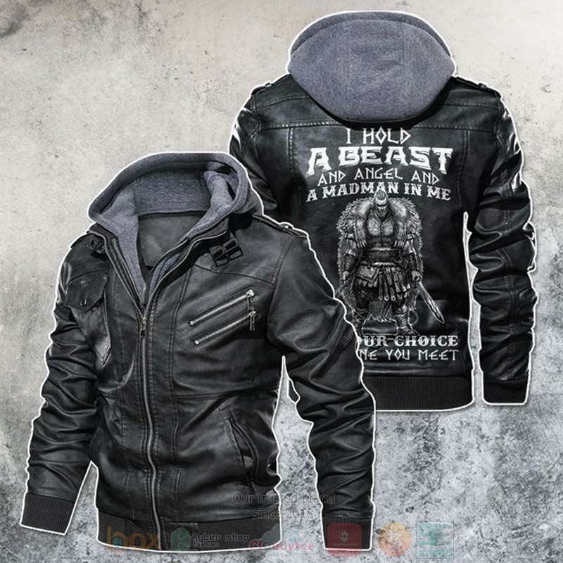 I Have A Beast And Angel And A Madman Inside Me Viking Motorcycle Rider Leather Jacket
