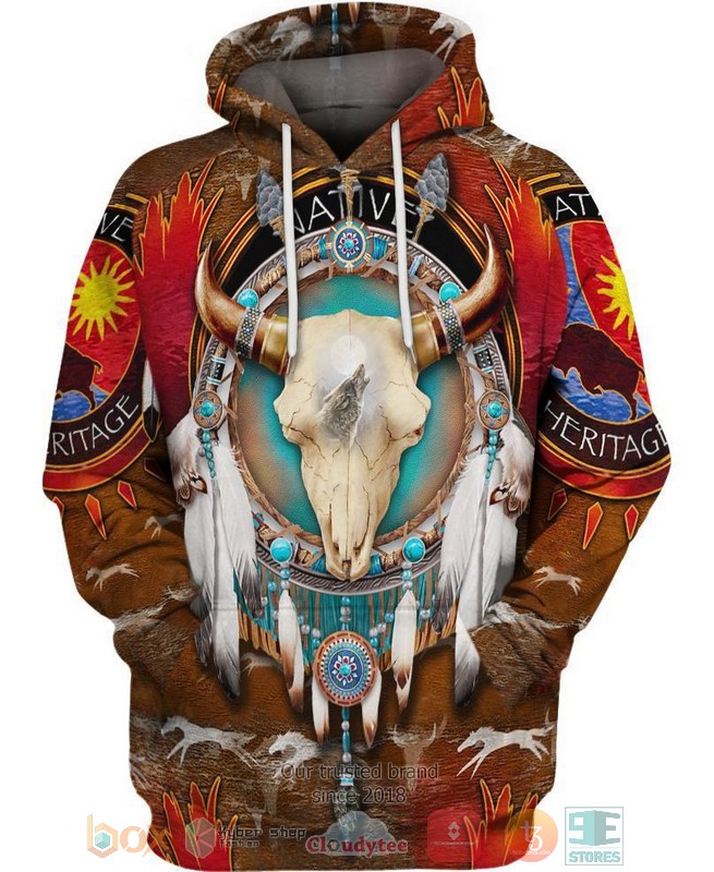 HOT Native Bison Skull brown All Over Printed 3D Shirt, Hoodie 1 Native Bison Skull brown 3D Shirt Hoodie