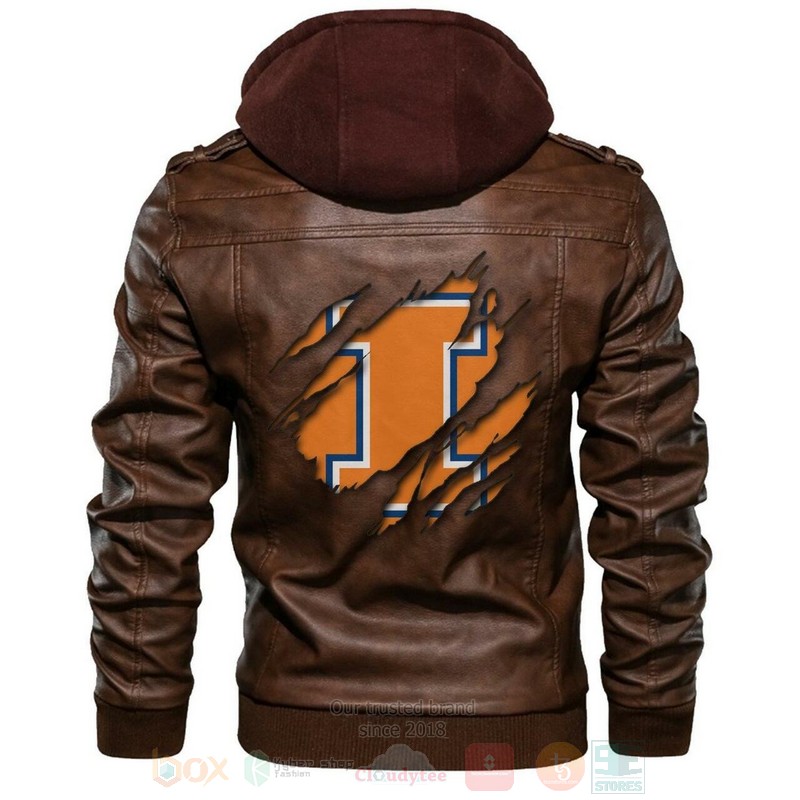 Illinois Fighting Illini NCAA Brown Motorcycle Leather Jacket