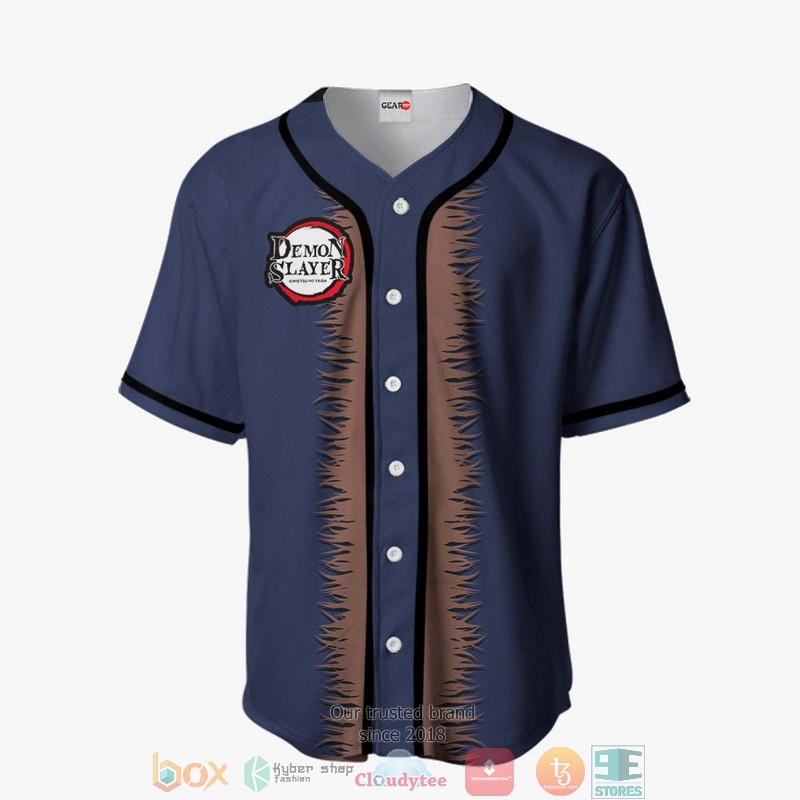 Inosuke Demon Slayer Navy Baseball Jersey Shirt 2 Inosuke Demon Slayer Navy Baseball Jersey Shirt 1