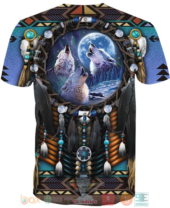 HOT Blue Wolf Dreamcatcher All Over Printed 3D Shirt, Hoodie 6 Blue Wolf Dreamcatcher 3D Shirt Hoodie 1 2 3 4 5
