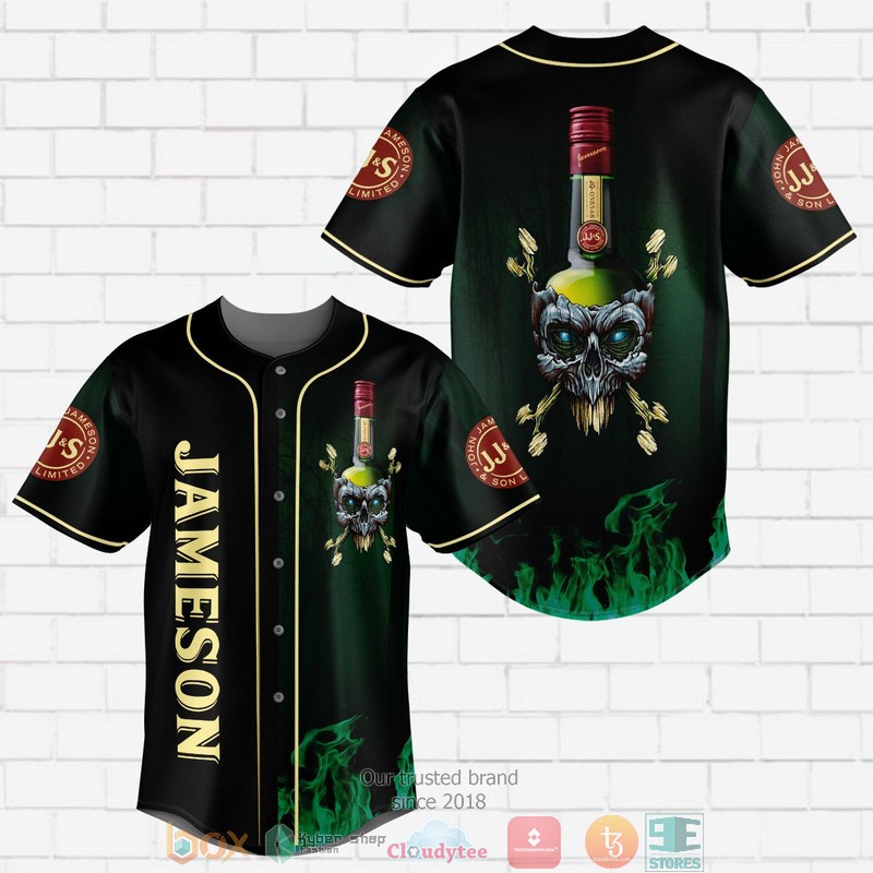 Jameson Irish Whiskey Flame Skull Baseball Jersey
