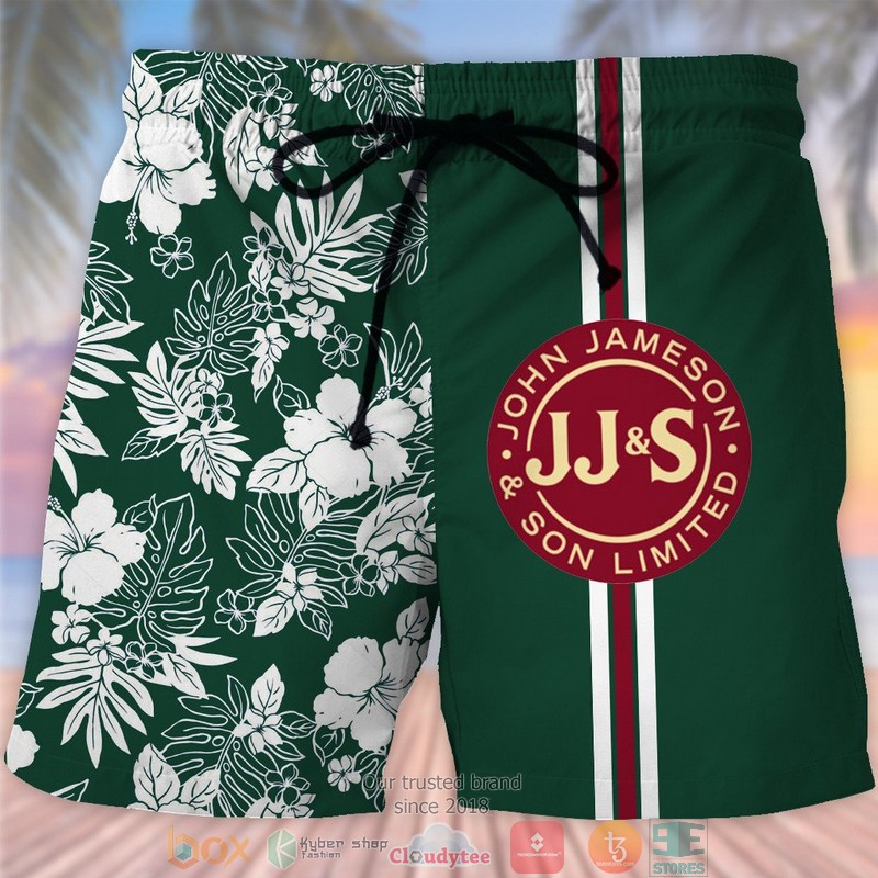 Jameson Irish Whiskey Hibiscus Green Hawaiian Beach Short 2 Jameson Irish Whiskey Hibiscus Green Hawaiian Beach Short