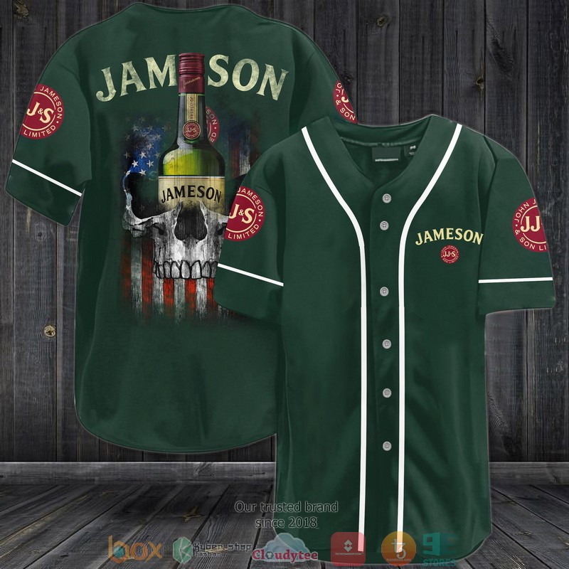 Jameson Irish Whiskey US Flag Skull Baseball Jersey