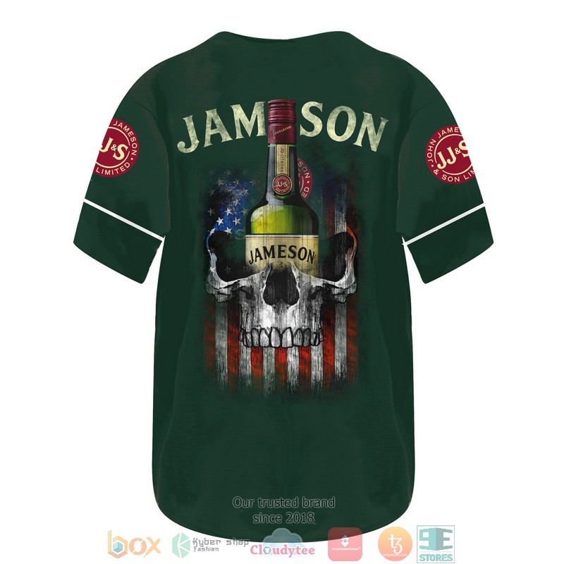 Jameson Irish Whiskey US Flag Skull Baseball Jersey 3 Jameson Irish Whiskey US Flag Skull Baseball Jersey 1 2