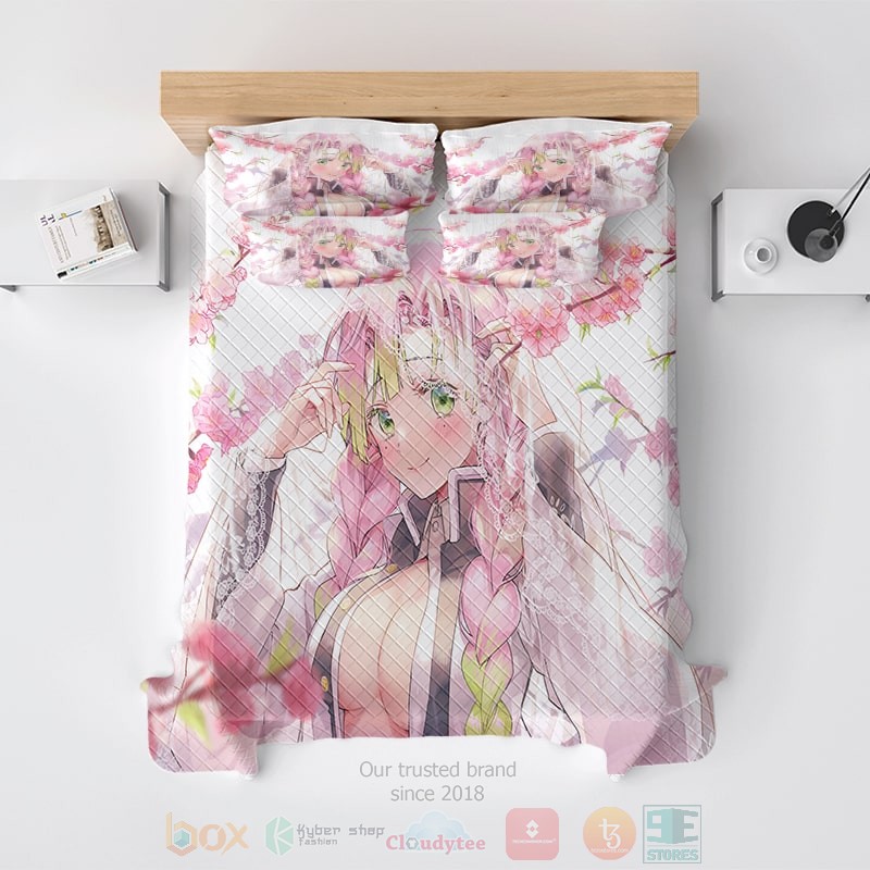 HOT Kanroji Mitsuri Floral Pink Demon Slayer Bedroom Bedding Set 2 Kanroji Mitsuri Floral Pink Demon Slayer Bedding Set 1