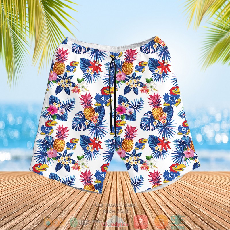 NEW Kansas Jayhawks Men's Basketball NCAA pineapple blue Summer Hawaii Shirt, Shorts 2 Kansas Jayhawks Mens Basketball NCAA pineapple blue Hawaiian Shirt Shorts 1