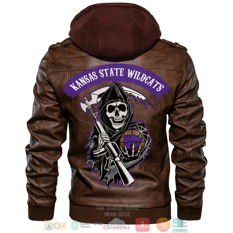 Kansas State Wildcats NCAA Basketball Brown Motorcycle Men Art Leather Jacket