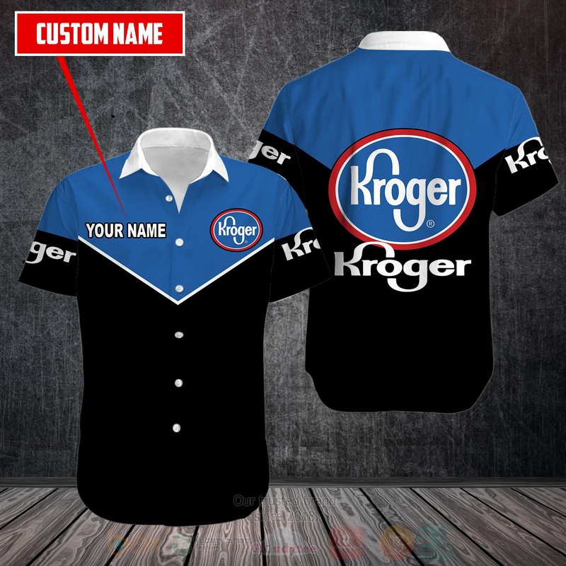 Kroger Custom Name Blue Black Hawaiian Shirt
