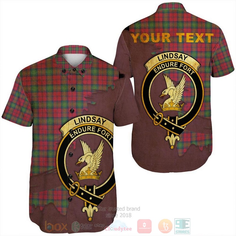 Lindsay Modern Tartan Crest Custom Name Short Sleeve Hawaiian Shirt