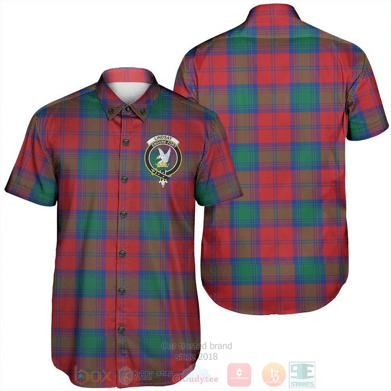 Lindsay Modern Tartan Crest Short Sleeve Hawaiian Shirt