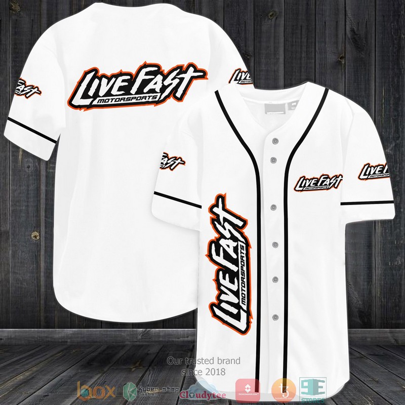 Live Fast Motorsports White Baseball Jersey