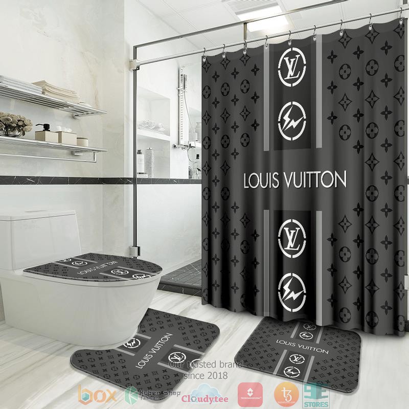 Louis Vuitton Luxury brand logo grey pattern Shower Curtain Sets