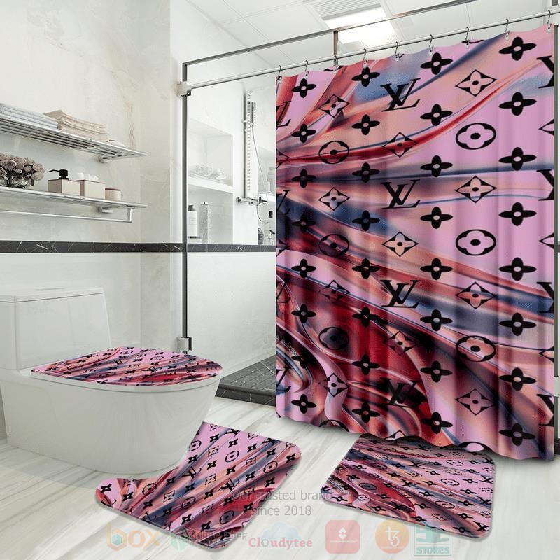 Best Louis Vuitton Pink Red Luxurious, Pink And Beige Shower Curtain Set