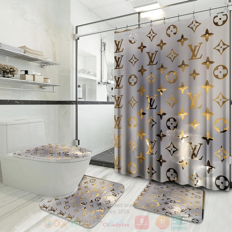 Louis Vuitton Yellow Grey Black Inspired Luxury Shower Curtain Set