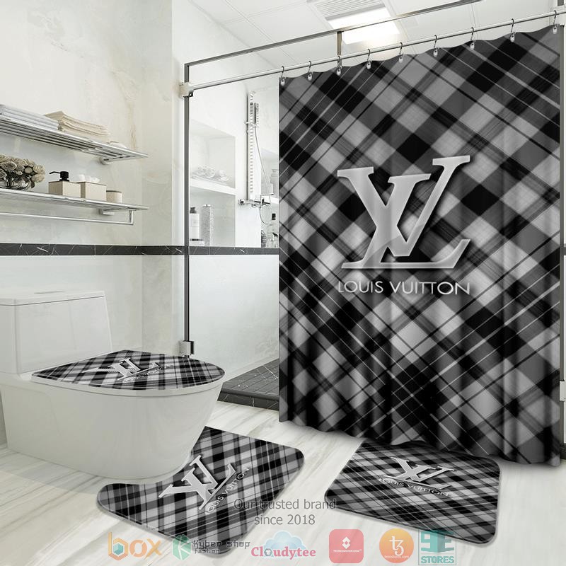 Louis Vuitton black checked pattern Shower Curtain Sets