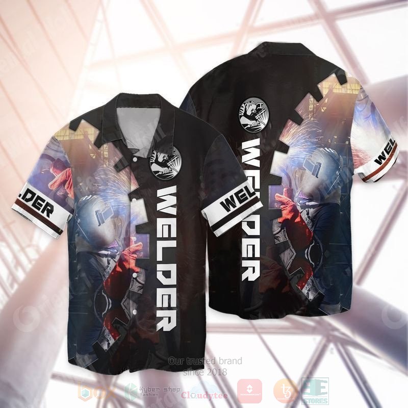Love Welder Black Short Sleeve Hawaiian Shirt