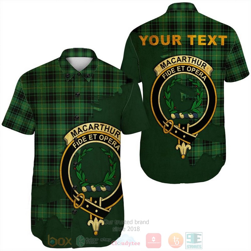 BEST MacArthur Modern Tartan Crest Personalized Aloha Shirt 7 MacArthur Modern Tartan Crest Custom Name Short Sleeve Hawaiian Shirt