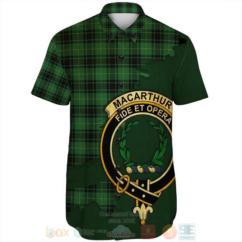 BEST MacArthur Modern Tartan Crest Personalized Aloha Shirt 2 MacArthur Modern Tartan Crest Custom Name Short Sleeve Hawaiian Shirt 1