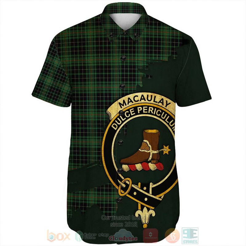BEST MacAulay Modern Tartan Crest Personalized Aloha Shirt 2 MacAulay Modern Tartan Crest Custom Name Short Sleeve Hawaiian Shirt 1