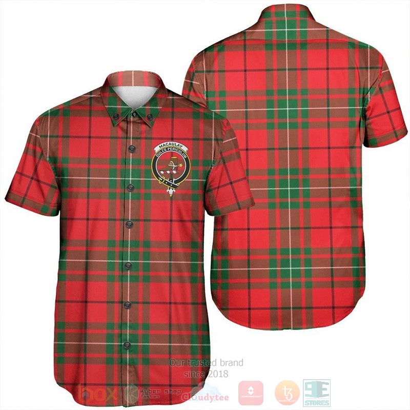 BEST MacAulay Modern Tartan Crest Aloha Shirt 1 MacAulay Modern Tartan Crest Short Sleeve Hawaiian Shirt
