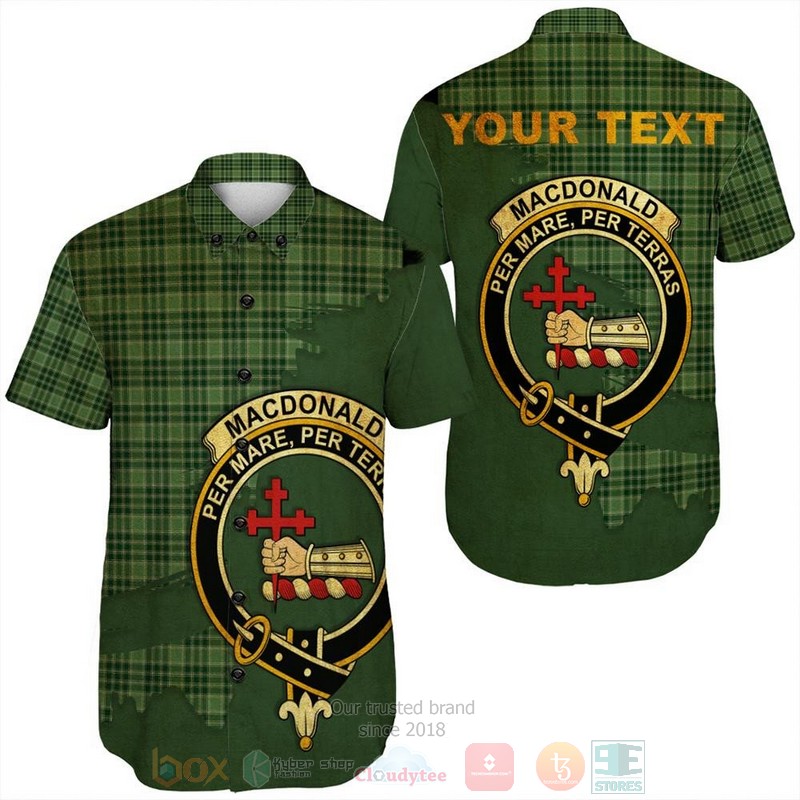 MacDonald Modern Tartan Crest Custom Name Short Sleeve Hawaiian Shirt
