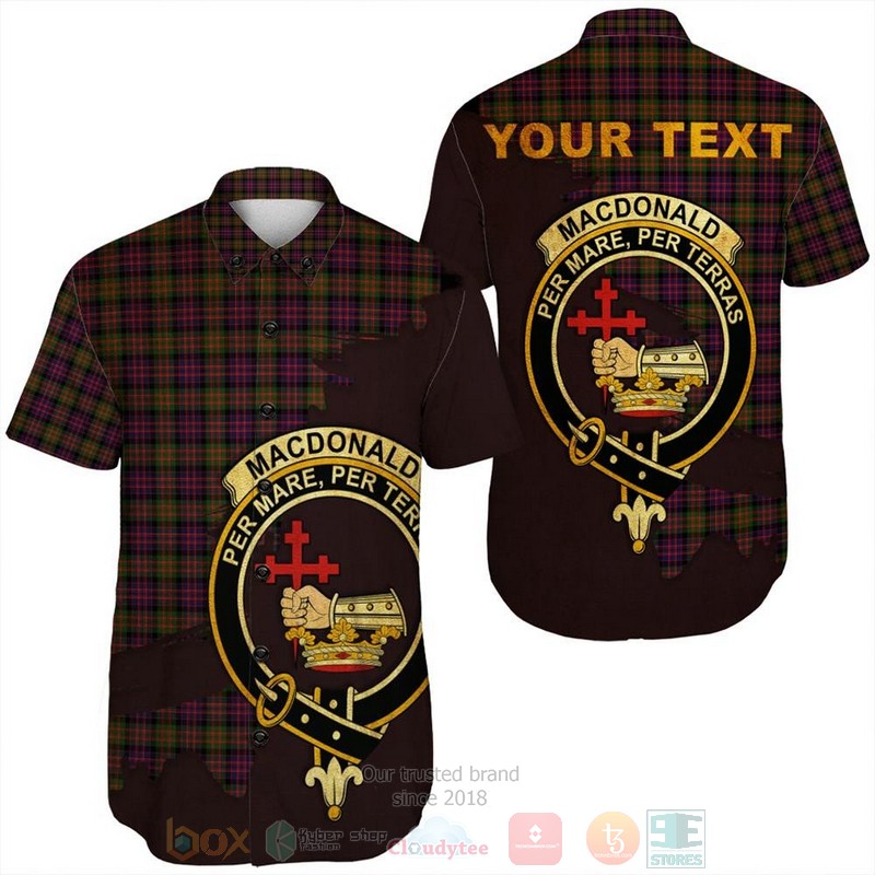MacDonald of Clanranald Tartan Crest Custom Name Short Sleeve Hawaiian Shirt