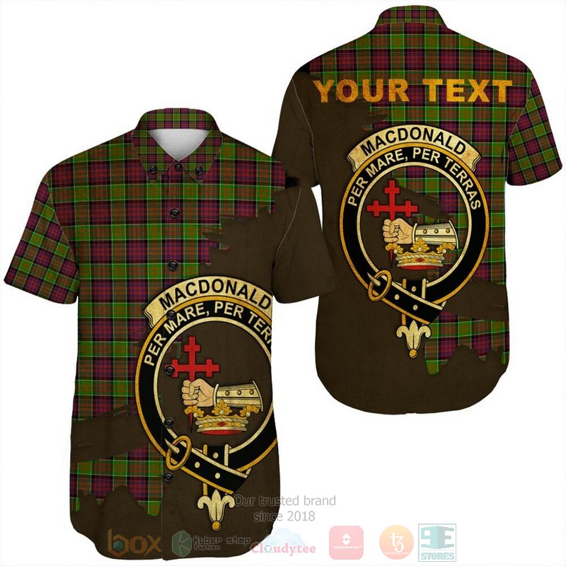 BEST MacDonald of Sleat Tartan Crest Personalized Aloha Shirt 1 MacDonald of Sleat Tartan Crest Custom Name Short Sleeve Hawaiian Shirt