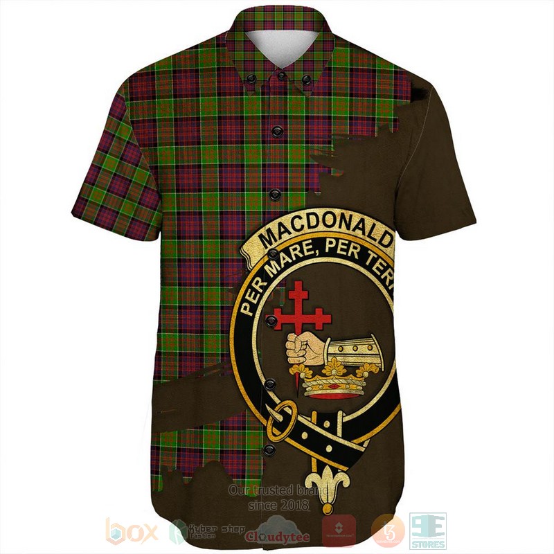 BEST MacDonald of Sleat Tartan Crest Personalized Aloha Shirt 2 MacDonald of Sleat Tartan Crest Custom Name Short Sleeve Hawaiian Shirt 1