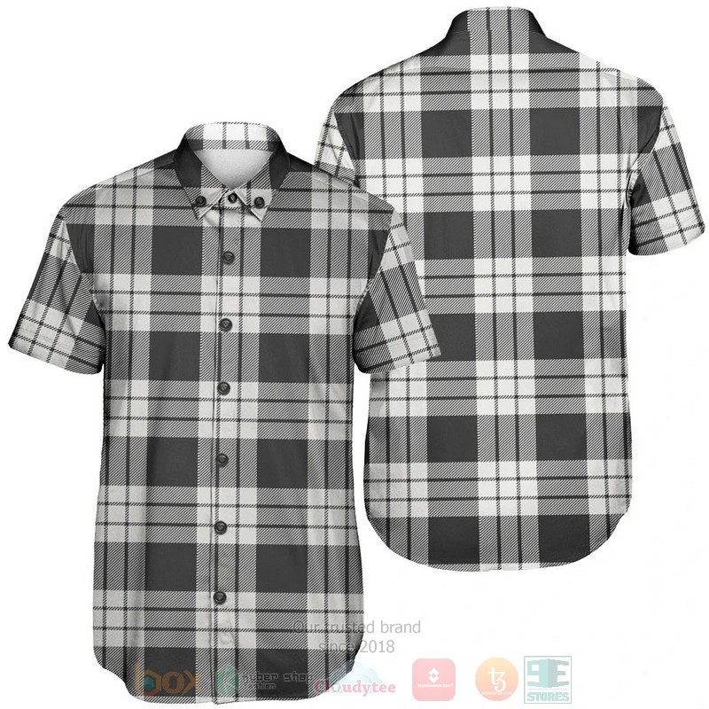 MacFarlane Black and White Ancient Tartan Short Sleeve Hawaiian Shirt