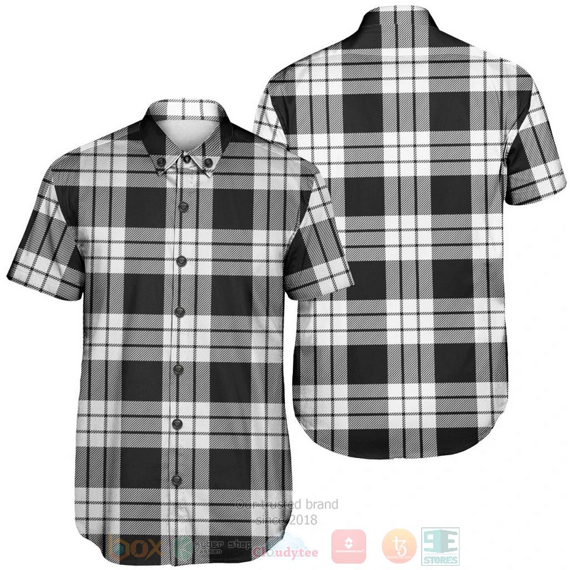MacFarlane Black and White Tartan Short Sleeve Hawaiian Shirt