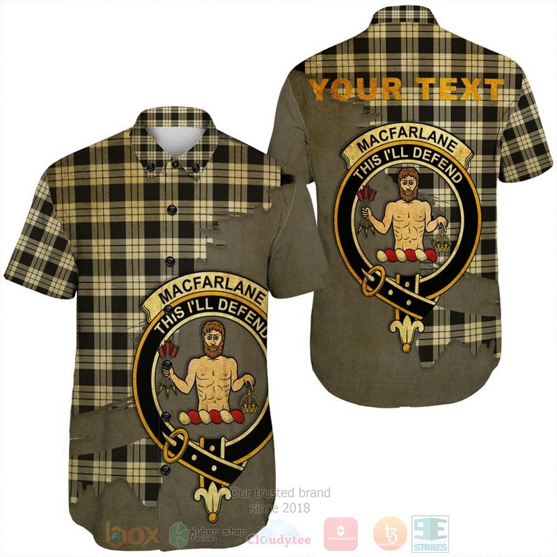 MacFarlane Hunting Ancient Tartan Crest Custom Name Short Sleeve Hawaiian Shirt