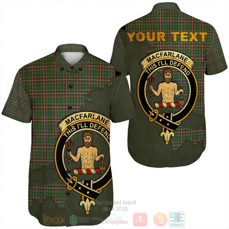 MacFarlane Hunting Modern Tartan Crest Custom Name Short Sleeve Hawaiian Shirt