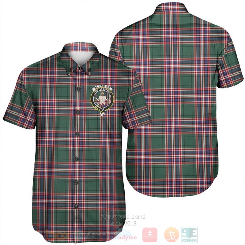 MacFarlane Hunting Modern Tartan Crest Short Sleeve Hawaiian Shirt