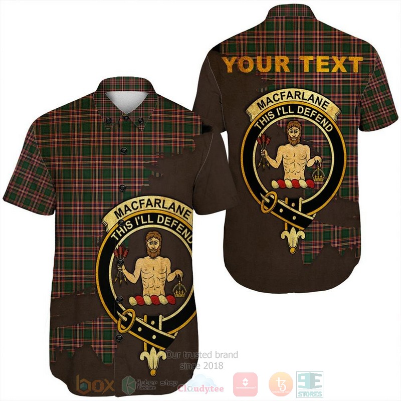 MacFarlane Modern Tartan Crest Custom Name Short Sleeve Hawaiian Shirt