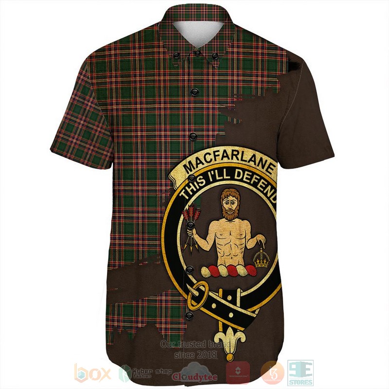 BEST MacFarlane Modern Tartan Crest Personalized Aloha Shirt 2 MacFarlane Modern Tartan Crest Custom Name Short Sleeve Hawaiian Shirt 1